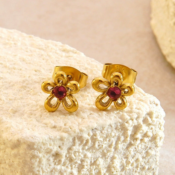 Wholesale Vintage Plants And Flowers Stainless Steel Jewelry Set Electroplated 18K Gold Zircon For Women