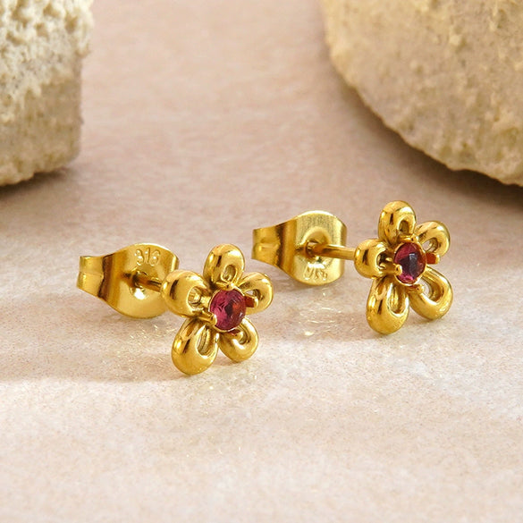Wholesale Vintage Plants And Flowers Stainless Steel Jewelry Set Electroplated 18K Gold Zircon For Women