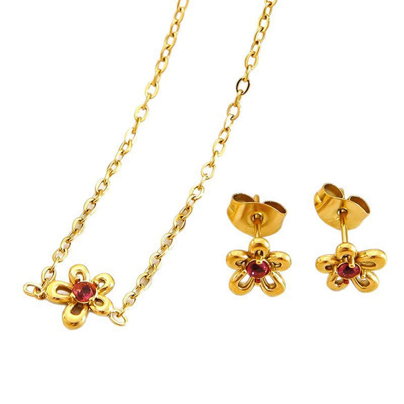 Wholesale Vintage Plants And Flowers Stainless Steel Jewelry Set Electroplated 18K Gold Zircon For Women