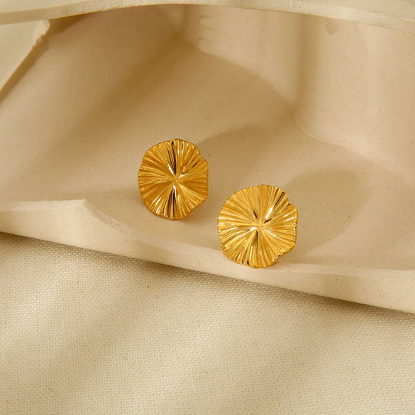 Wholesale Vintage Pleated Round Geometric 18K Gold Plated Stainless Steel Earrings For Women