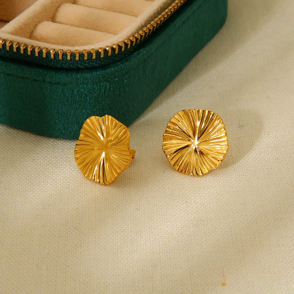 Wholesale Vintage Pleated Round Geometric 18K Gold Plated Stainless Steel Earrings For Women