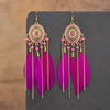 Wholesale Vintage Retro Style Alloy Feather Chain Tassel Earrings With Geometric Pattern And Electroplating For Women