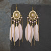 Wholesale Vintage Retro Style Alloy Feather Chain Tassel Earrings With Geometric Pattern And Electroplating For Women