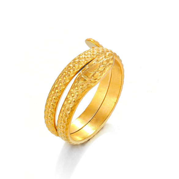 Wholesale Vintage Snakeshaped Stainless Steel Goldplated Women's Ring With Animal Zodiac Style