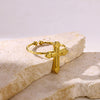Wholesale Vintage Stainless Steel And Natural Stone Ring With Geometric Pattern And U Shape For Women Electroplated