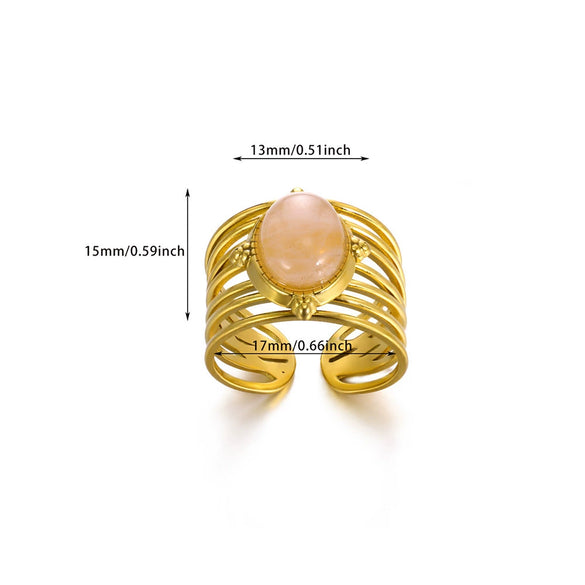 Wholesale Vintage Stainless Steel And Natural Stone Ring With Geometric Pattern And U Shape For Women Electroplated