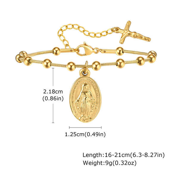 Wholesale Vintage Stainless Steel Geometric Beaded Snake Chain Bracelet For Women Electroplated