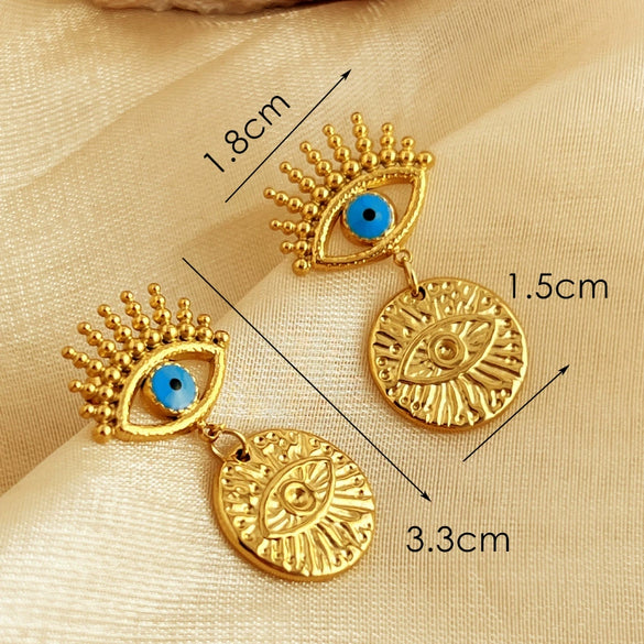 Wholesale Vintage Stainless Steel Geometric Devil Eyes Earrings Plated 18K Gold
