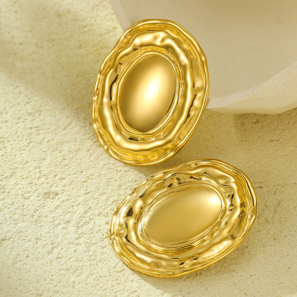 Wholesale Vintage Stainless Steel 18K Electroplated Round Pleated Earrings For Women