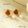 Wholesale Vintage Stainless Steel 18K Heart Shaped Pendant Necklace And Earrings Set Inlaid With Red Agate And Natural Pearl For Women With Electroplating Treatment