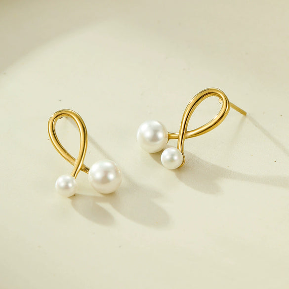 Wholesale Vintage Stainless Steel Knot Pendant Pearl Earrings With Electroplating For Women