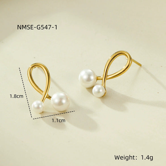Wholesale Vintage Stainless Steel Knot Pendant Pearl Earrings With Electroplating For Women