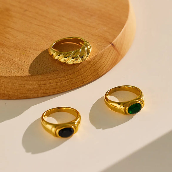 Vintage Style Baroque Style Simple Style Oval Twist Stainless Steel Titanium Steel Inlay Zircon Rings