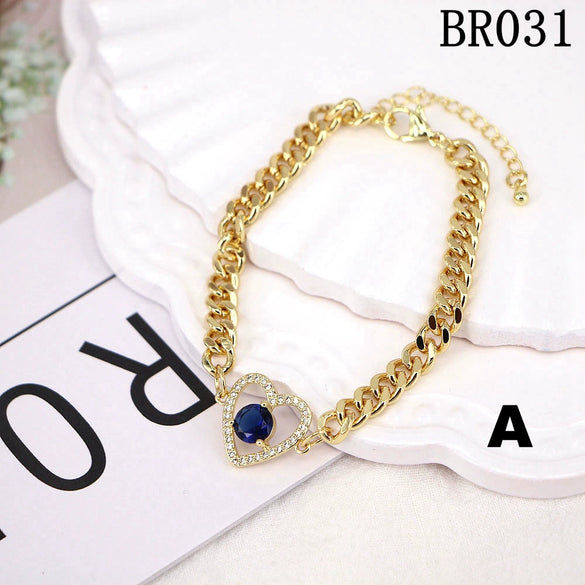 Wholesale Vintage Style Heart Shaped Copper Gold Plated Micro Inlaid Zircon Women's Bracelet
