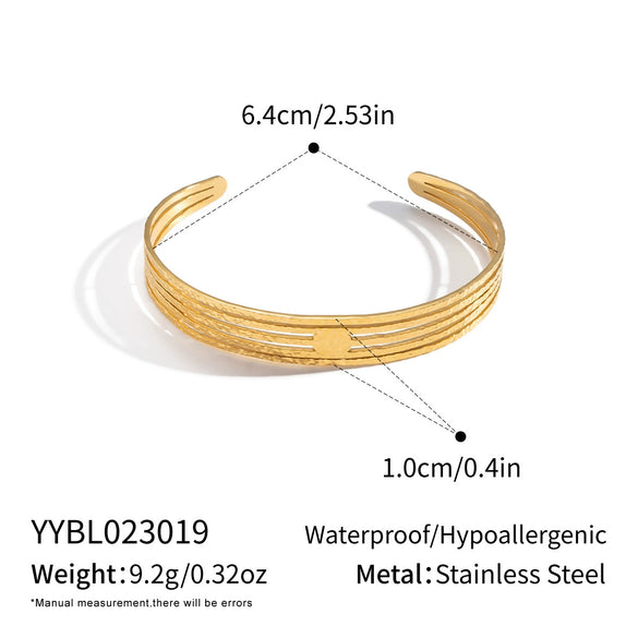 Wholesale Vintage Style Multilayer Linear Open Stainless Steel 18K Gold Vacuum Plated Bracelet Modern Minimalist Jewelry