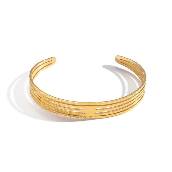 Wholesale Vintage Style Multilayer Linear Open Stainless Steel 18K Gold Vacuum Plated Bracelet Modern Minimalist Jewelry