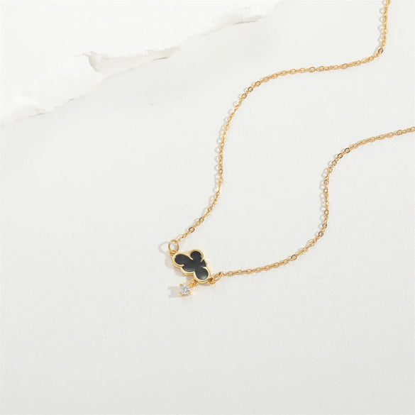 Wholesale Vintage Style Simple Style Commute Butterfly Copper Enamel Inlay 14K Gold Plated Zircon Pendant Necklace