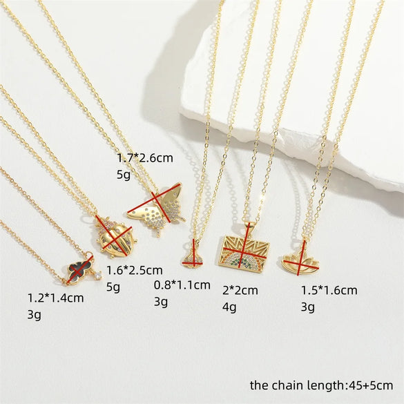 Wholesale Vintage Style Simple Style Commute Butterfly Copper Enamel Inlay 14K Gold Plated Zircon Pendant Necklace