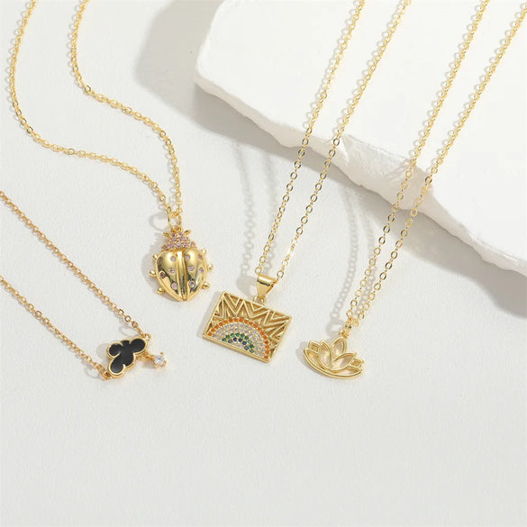 Wholesale Vintage Style Simple Style Commute Butterfly Copper Enamel Inlay 14K Gold Plated Zircon Pendant Necklace