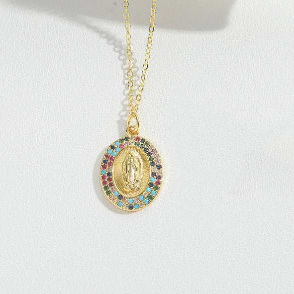 Wholesale Vintage Style Simple Style Commute Round Copper Inlay 14K Gold Plated Zircon Pendant Necklace