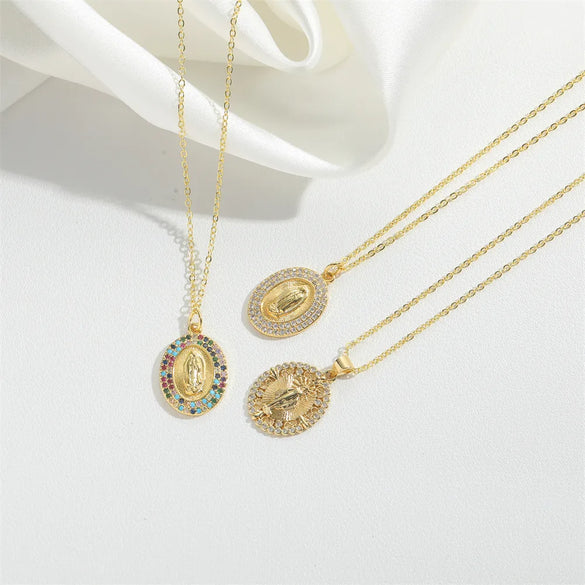 Wholesale Vintage Style Simple Style Commute Round Copper Inlay 14K Gold Plated Zircon Pendant Necklace