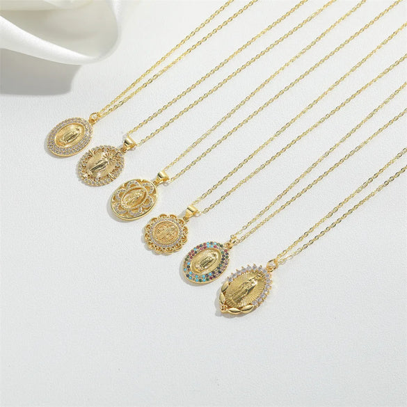 Wholesale Vintage Style Simple Style Commute Round Copper Inlay 14K Gold Plated Zircon Pendant Necklace