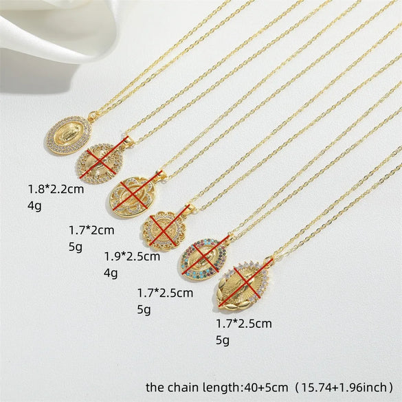 Wholesale Vintage Style Simple Style Commute Round Copper Inlay 14K Gold Plated Zircon Pendant Necklace