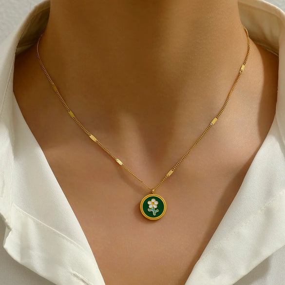 Wholesale Jewelry Vintage Style Simple Style Sunflower 304 Stainless Steel Titanium Steel 18K Gold Plated Plating Pendant Necklace