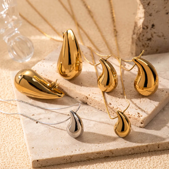 Wholesale Jewelry Vintage Style Simple Style Water Droplets 304 Stainless Steel Plating Jewelry Set