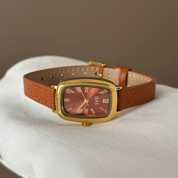 Wholesale Vintage Style Square Dial Women's Watch With Super Fiber Strap And Alloy Case