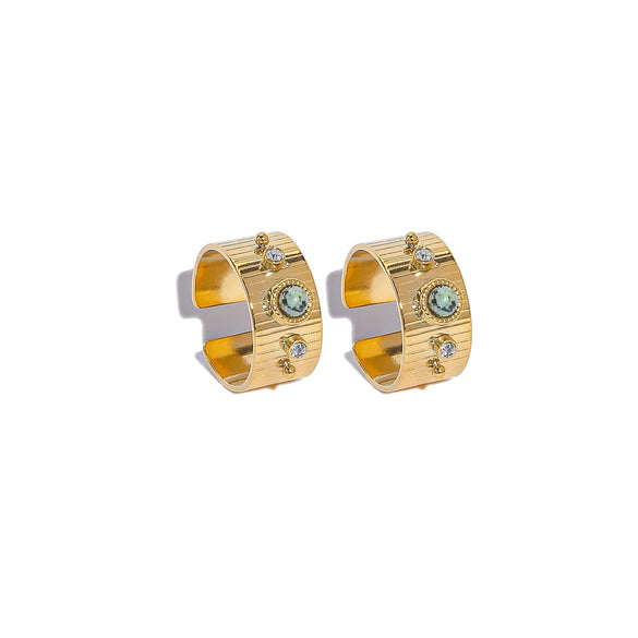 Wholesale Jewelry Vintage Style Square Oval 304 Stainless Steel Natural Stone 18K Gold Plated Plating Inlay Open Ring