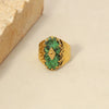 Wholesale Jewelry Vintage Style Square Oval 304 Stainless Steel Natural Stone 18K Gold Plated Plating Inlay Open Ring