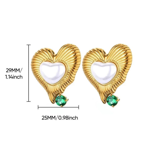 Wholesale Vintage Style Stainless Steel And Imitation Pearls Heart Shape And Diamond Pattern Electroplated Women's Earrings