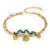 Wholesale Vintage Style Stainless Steel 18K Gold Plated Natural Stone Geometric Palm Coin Pendant Bracelet For Women