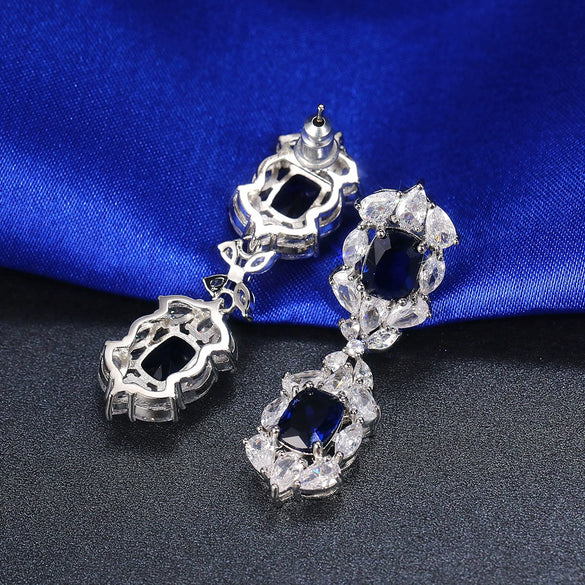 Wholesale Vintage Tassel Sapphire Blue Zircon Earrings Copper Geometric Style