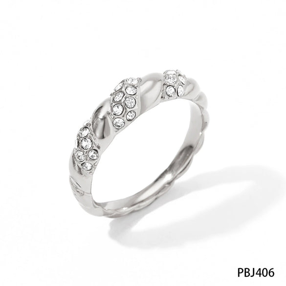 Wholesale Vintage Twisted Thread Geometric Metal Style Stainless Steel Ring With Diamondembedded And Pvd Electroplated