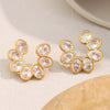Wholesale Vintage Versatile Stainless Steel Flower Zircon Stud Earrings 18K Gold Plated