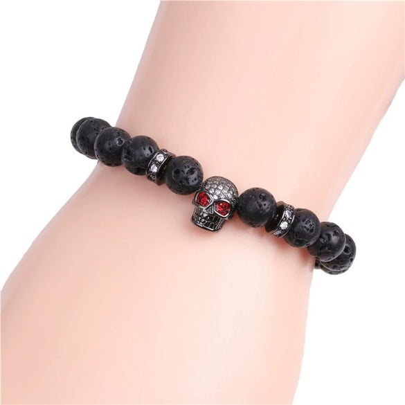 Wholesale Volcanic Rock Skull Beaded Football Shaped Electroplated Unisex Bracelet