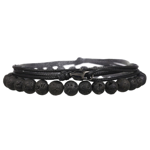 Wholesale Volcanic Stone And Wax Thread Handmade Multilayered Unisex Hiphop Woven Bracelets