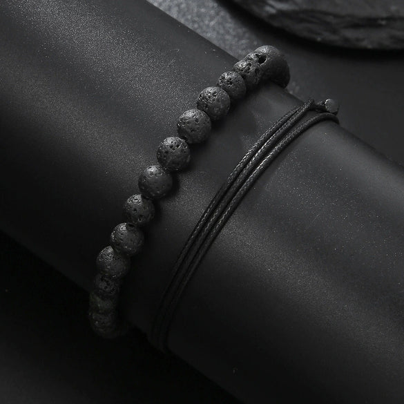 Wholesale Volcanic Stone And Wax Thread Handmade Multilayered Unisex Hiphop Woven Bracelets