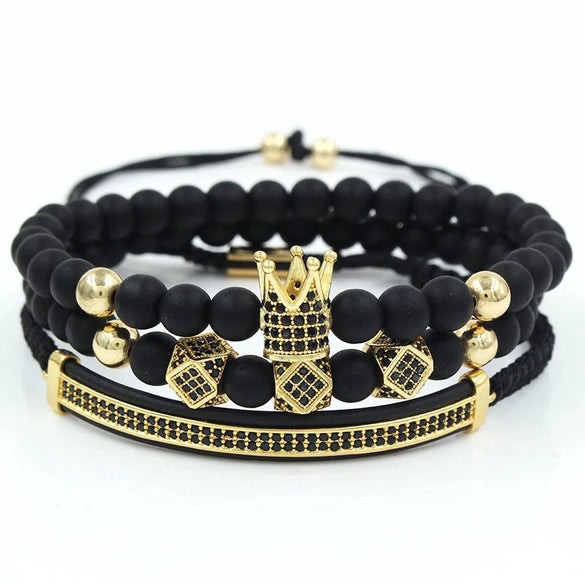 Wholesale Volcanic Stone And Wax Thread Handmade Multilayered Unisex Hiphop Woven Bracelets