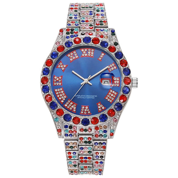 Wholesale Watch Alloy Hiphop Round Quartz Watch With Onion Crown And Single Folding Buckle