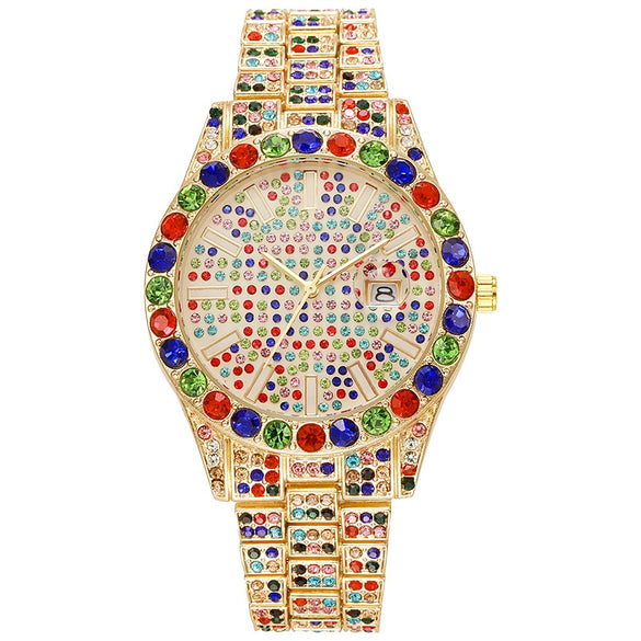 Wholesale Watch Alloy Hiphop Round Quartz Watch With Onion Crown And Single Folding Buckle