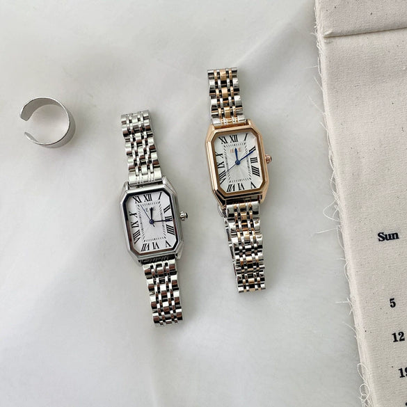 Wholesale Watch Silver Square Retro Style Alloy Case Stainless Steel Band