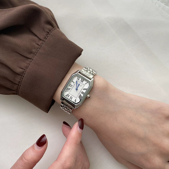 Wholesale Watch Silver Square Retro Style Alloy Case Stainless Steel Band