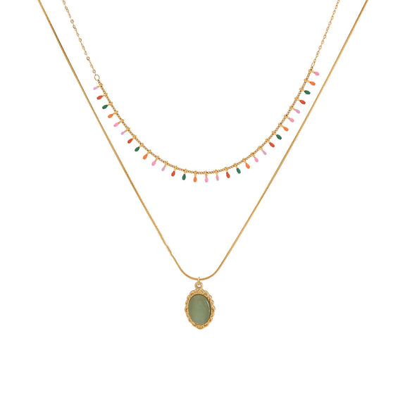 Wholesale Water Drop Necklace Geometric Stainless Steel Double O Chain Jewelry With Dripping Oil Treatment For Women