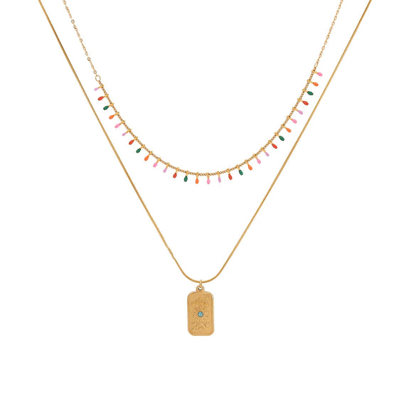 Wholesale Water Drop Necklace Geometric Stainless Steel Double O Chain Jewelry With Dripping Oil Treatment For Women