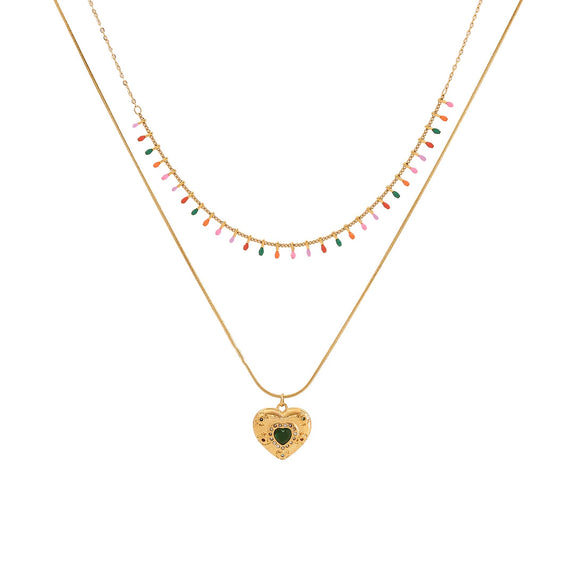 Wholesale Water Drop Necklace Geometric Stainless Steel Double O Chain Jewelry With Dripping Oil Treatment For Women