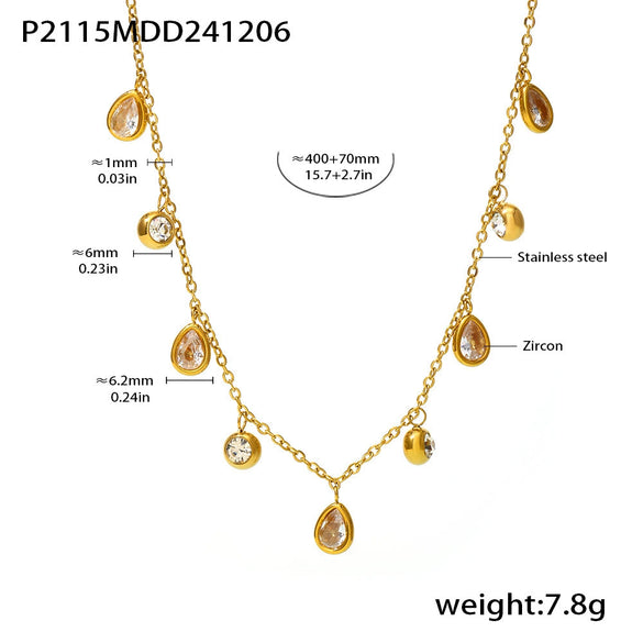 Wholesale Water Drop Zircon Clavicle Necklace In Stainless Steel With Geometric Pattern And Electroplating For Women