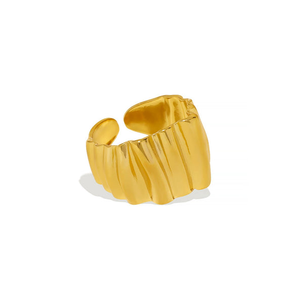 Wholesale Wavy Pleated Open Geometric Stainless Steel Ring 18K Gold Plated For Women
